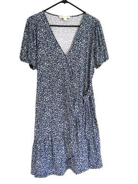 Michael Kors Women's Blue Midi Floral Dress Size Large
